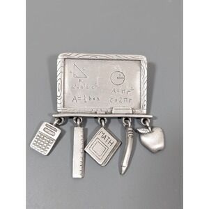 JJ Jonette School Blackboard‎ Charm Pin Brooch Math Pencil Apple